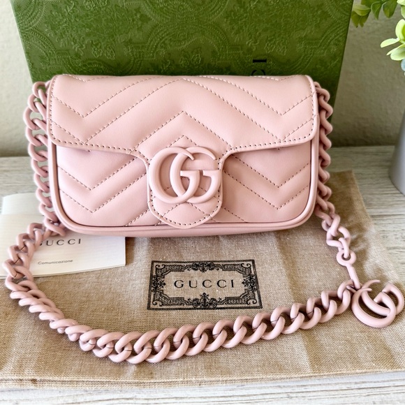 New Gucci Marmont GG belt shoulder leather mini bag with chain size 65 - Picture 1 of 14